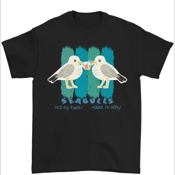 Seagulls Graphic T-Shirt, Crew Neck, Geometric-Pattern, Regular Fit, Knit Fabric, Casual Basics Style, For Men, All-Season Top