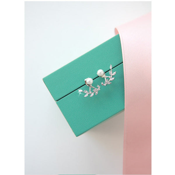 Lovely Sweet Simple Leaf Pearl Zircon Trendy Earrings