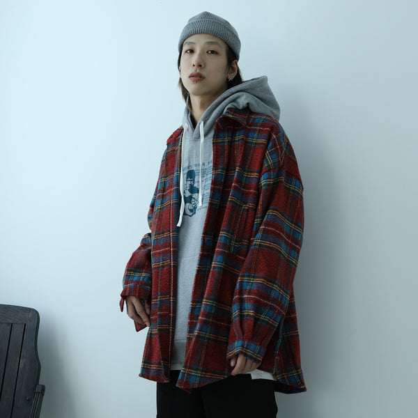 Color plaid shirt men and women retro thick woolen cloth