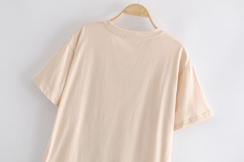 European And American Summer New Fashion Ins Casual Loose Mid-length Palm Paulownia Print Short-sleeved T-shirt