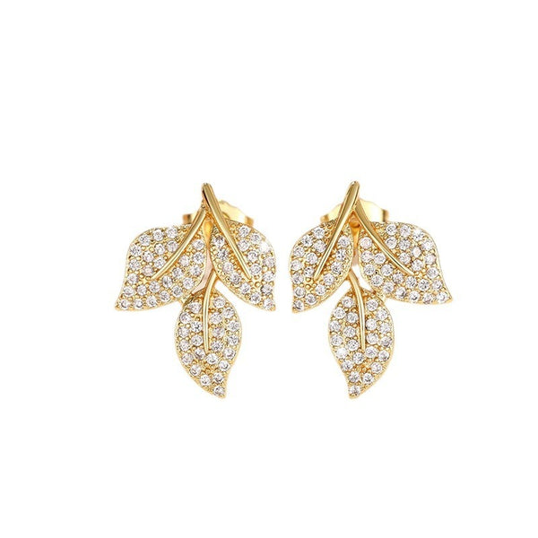Rhinestone Leaf-shapepd Stud Earrings Women's Trendy Exquisite
