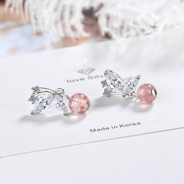 Stud Earrings Women Korean Fashion Sweet Strawberry Crystal Butterfly