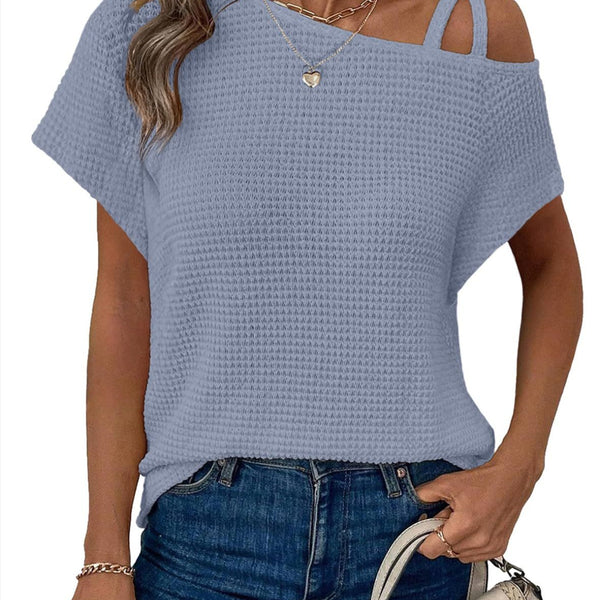 Women's Short-sleeved Solid Color Top Fashionable All-match Off-shoulder Knitted T-shirt