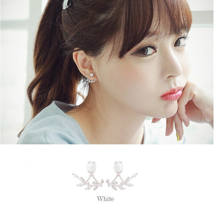 Lovely Sweet Simple Leaf Pearl Zircon Trendy Earrings