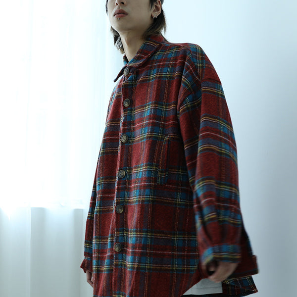 Color plaid shirt men and women retro thick woolen cloth