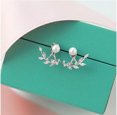 Lovely Sweet Simple Leaf Pearl Zircon Trendy Earrings