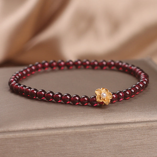 Red Stone Bead String Yellow Flower Accessories Bracelet