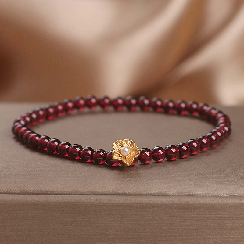 Red Stone Bead String Yellow Flower Accessories Bracelet