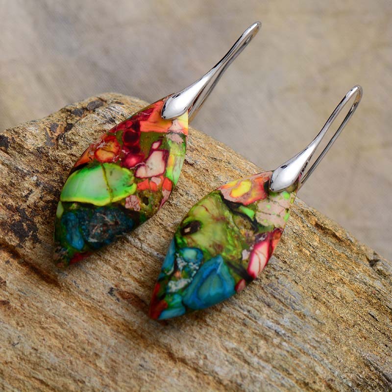 Cross-border New Arrival Bohemian Emperor Stone Leaf Pendant Earrings
