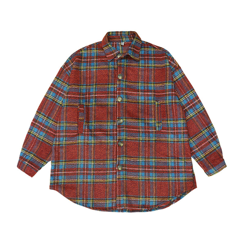 Color plaid shirt men and women retro thick woolen cloth