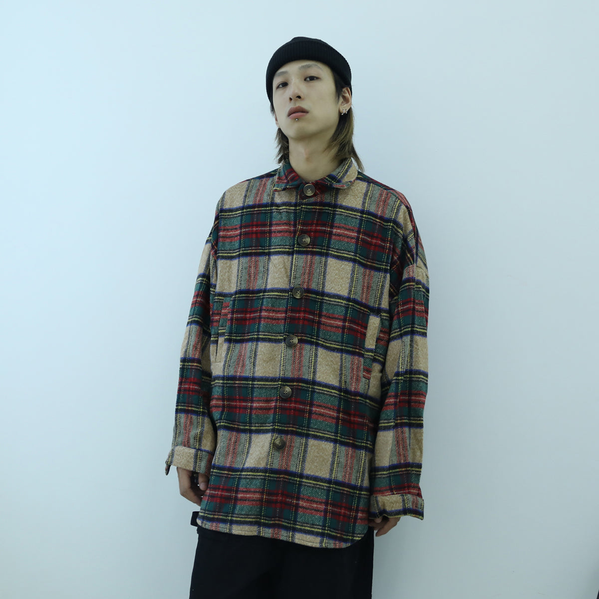 Color plaid shirt men and women retro thick woolen cloth