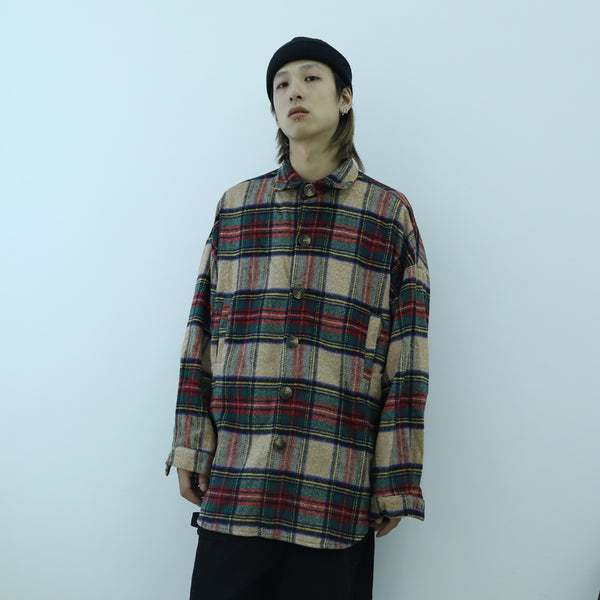 Color plaid shirt men and women retro thick woolen cloth