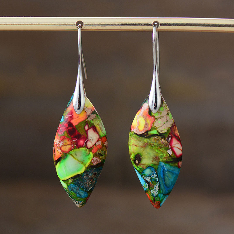 Cross-border New Arrival Bohemian Emperor Stone Leaf Pendant Earrings