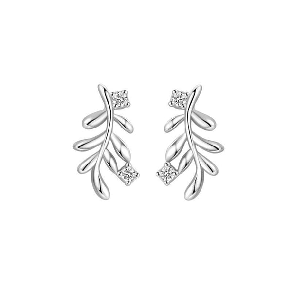 S925 Silver Leaf Sweet Diamond Stud Earrings