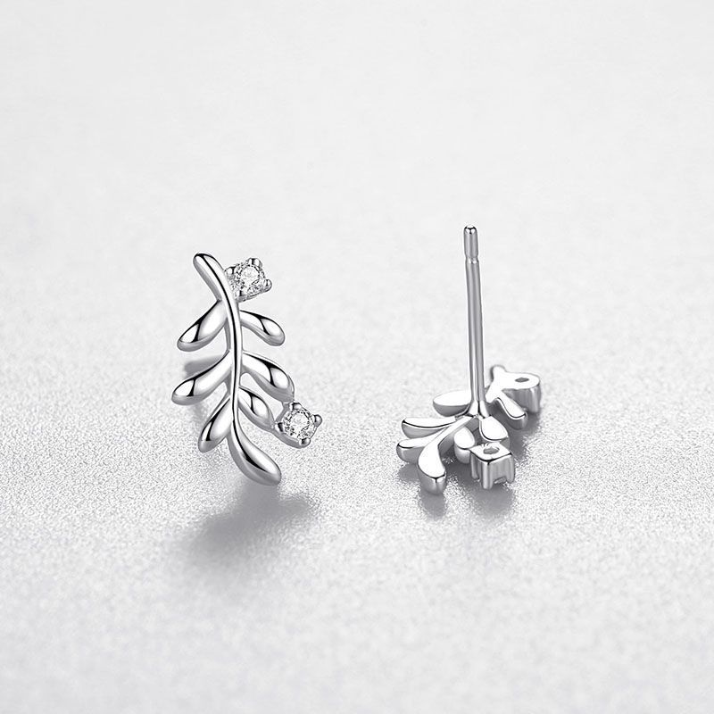 S925 Silver Leaf Sweet Diamond Stud Earrings