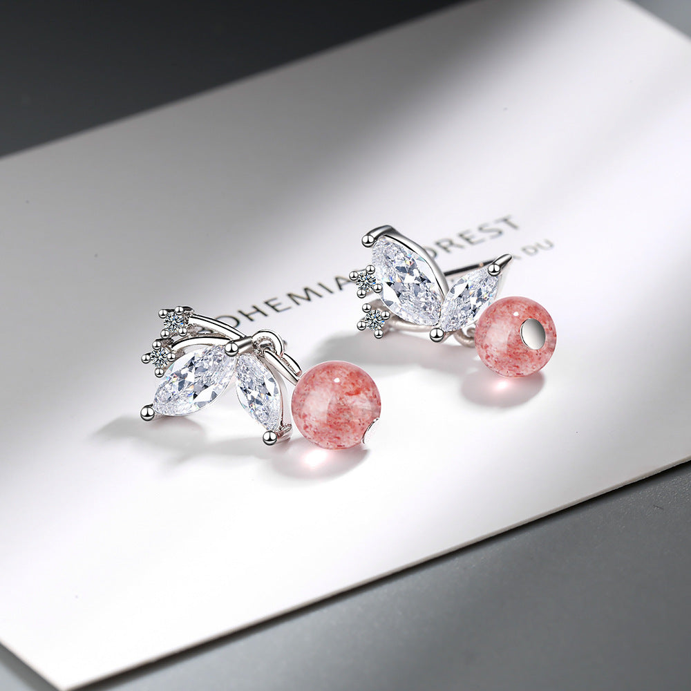 Stud Earrings Women Korean Fashion Sweet Strawberry Crystal Butterfly