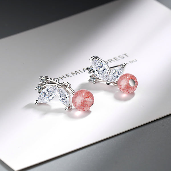 Stud Earrings Women Korean Fashion Sweet Strawberry Crystal Butterfly