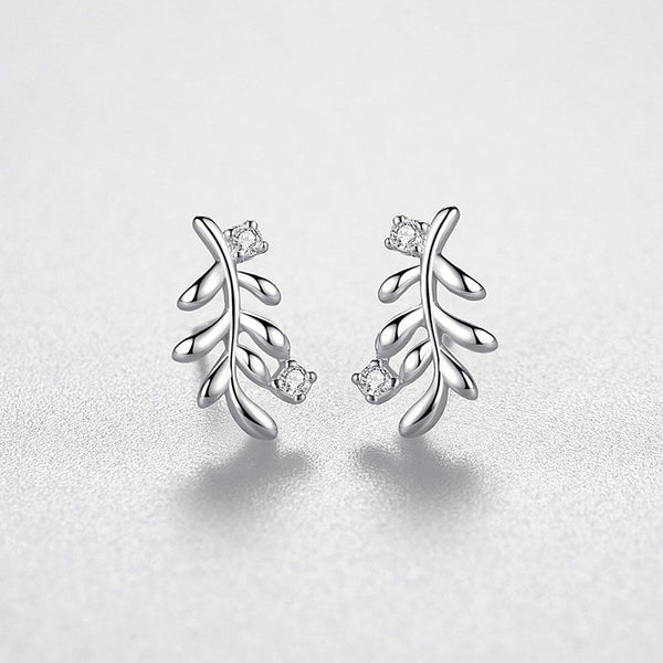 S925 Silver Leaf Sweet Diamond Stud Earrings