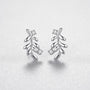S925 Silver Leaf Sweet Diamond Stud Earrings